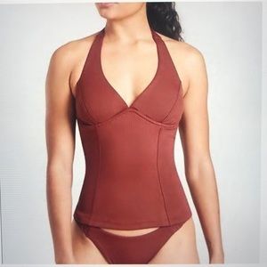 Athleta 34D/DD Tall Sculpted Halter Tanktini swimsuit top in Red Clay color NWOT